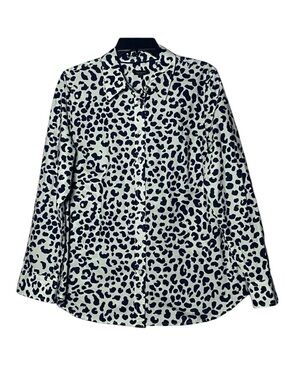 Talbots Animal Print Button Up Women’s Large Blue Cheetah Classic Cotton Shirt